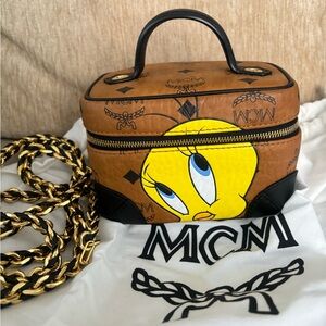 Rare MCM Brown x Looney Tunes Mini Visetos Vanity Bag Black